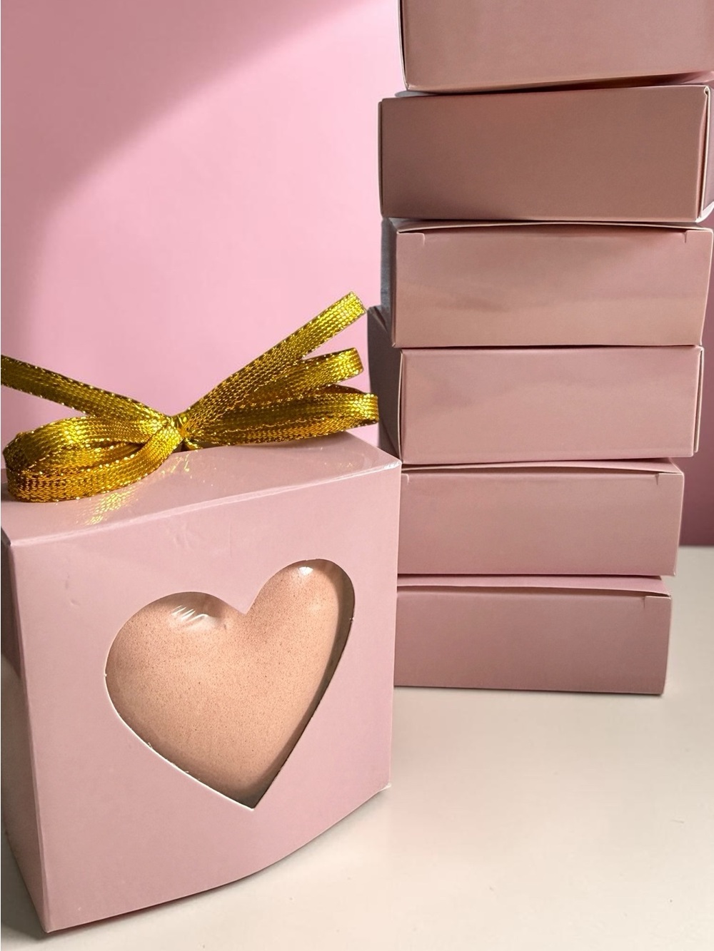 Pink Heart Gift Box with Gold Bow